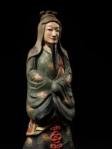 A RARE AND LARGE POLYCHROME WOOD FIGURE OF THE PRINCE SHOTOKU TAISHI