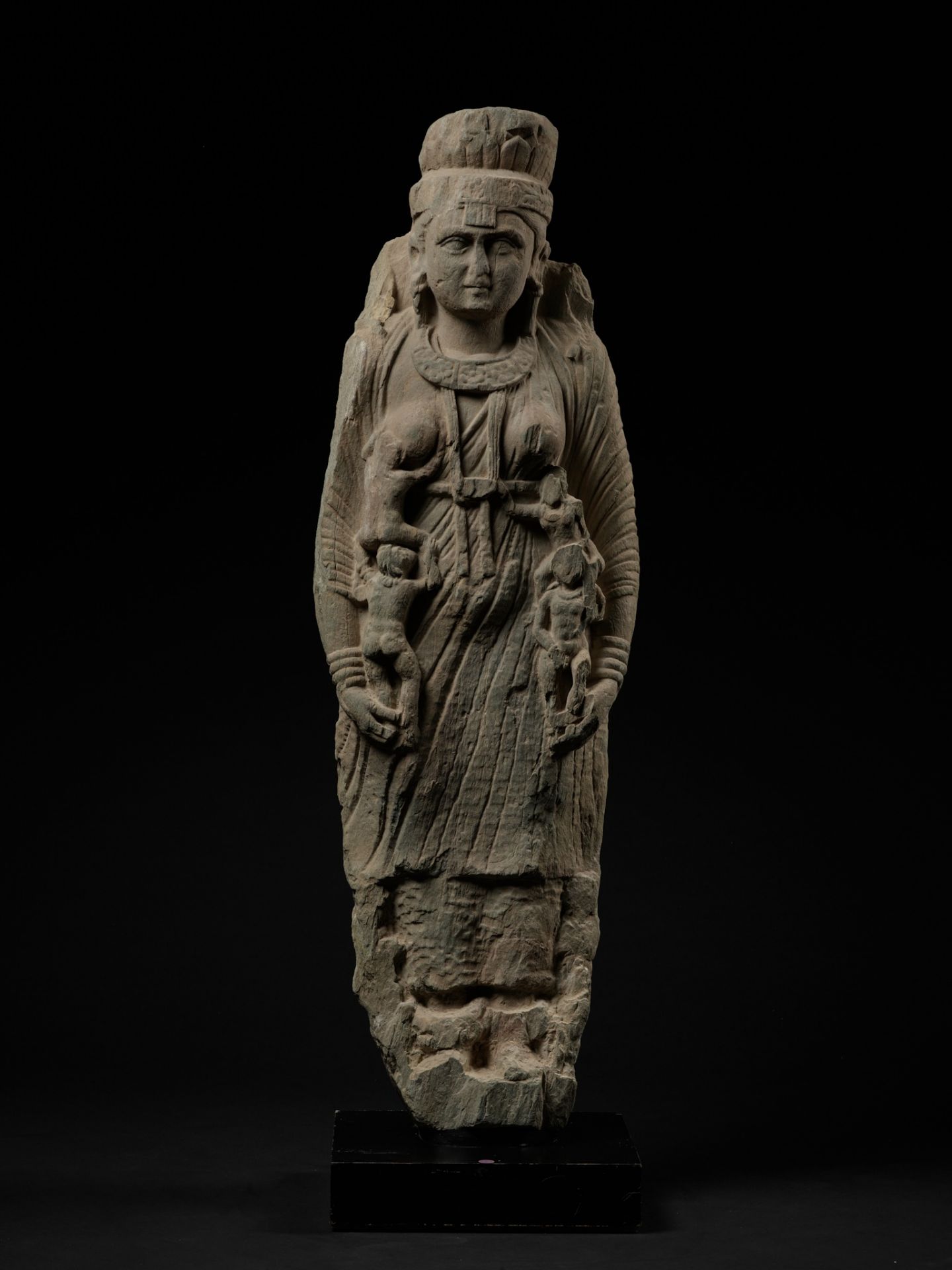 A MONUMENTAL SCHIST FIGURE OF THE GODDESS HARITI, ANCIENT REGION OF GANDHARA - Image 2 of 13