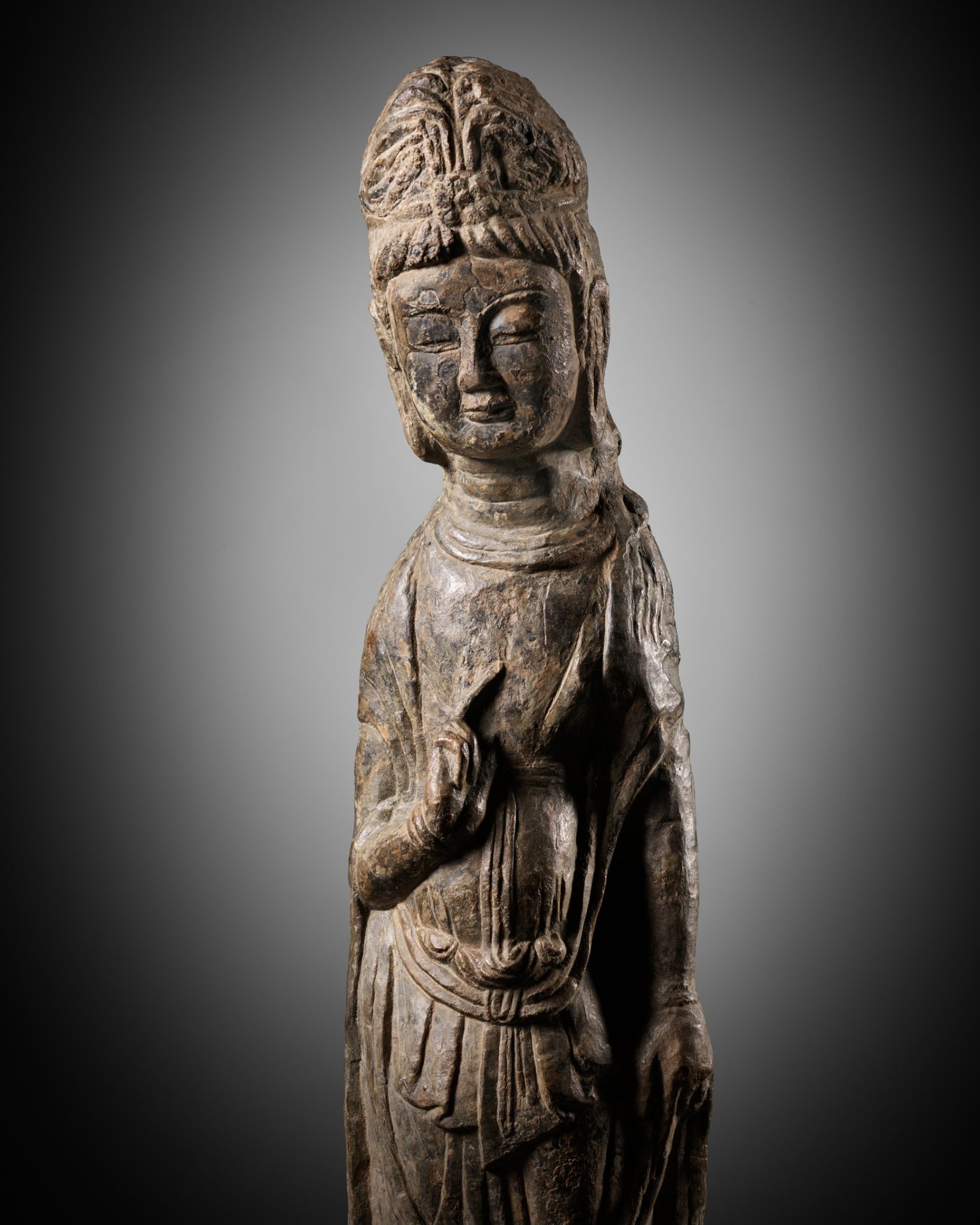 A RARE AND IMPORTANT LIMESTONE FIGURE OF A BODHISATTVA, LONGMEN GROTTOES, NORTHERN WEI DYNASTY