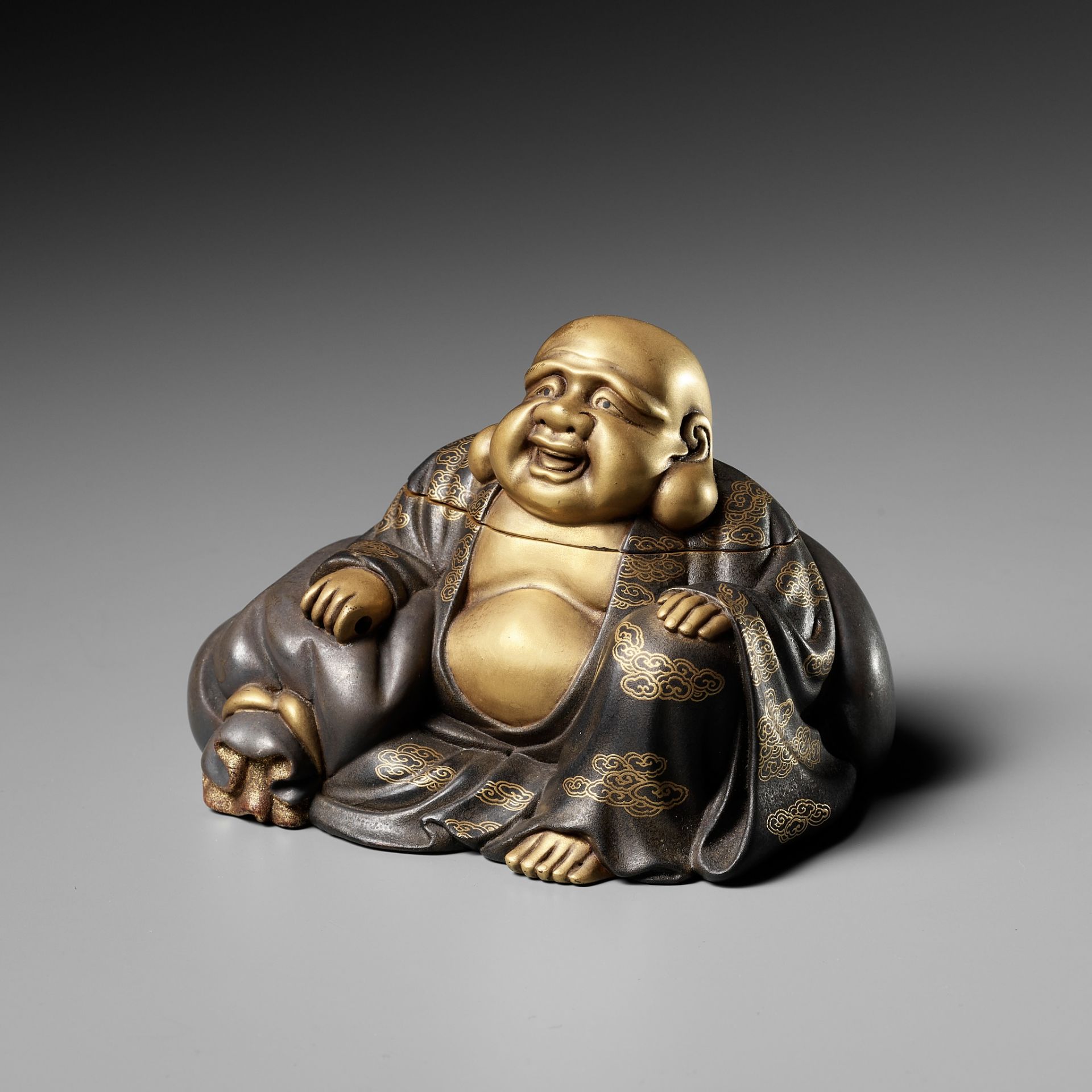 A FINE LACQUER KOGO (INCENSE BOX) AND COVER IN THE FORM OF HOTEI