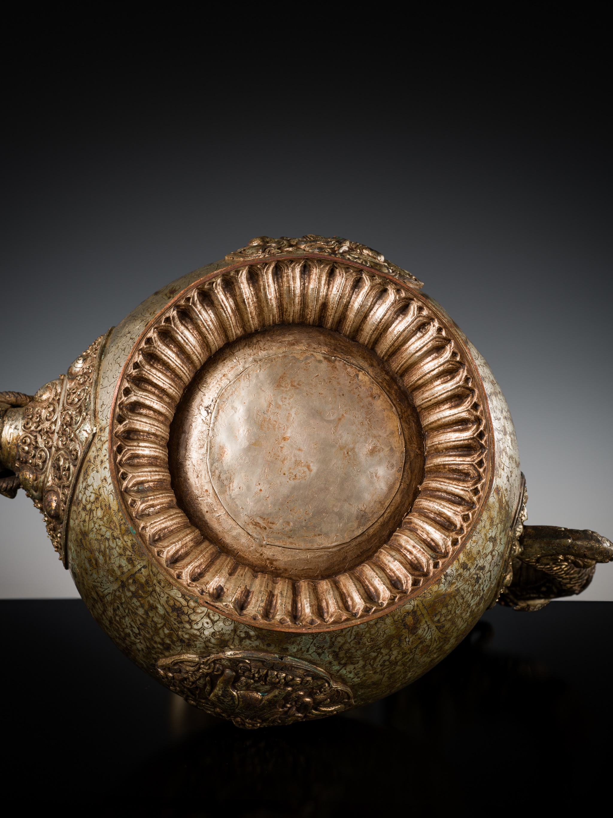 A MASSIVE SILVERED-COPPER RITUAL TEAPOT AND COVER, TIBET, 19TH CENTURY - Image 15 of 15