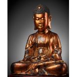 AN EXTRAORDINARY LARGE GILT-LACQUER WOOD STATUE OF BUDDHA, VIETNAM, 17TH-18TH CENTURY