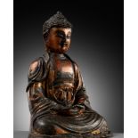 A GILT-LACQUERED BRONZE FIGURE OF BUDDHA, MING DYNASTY