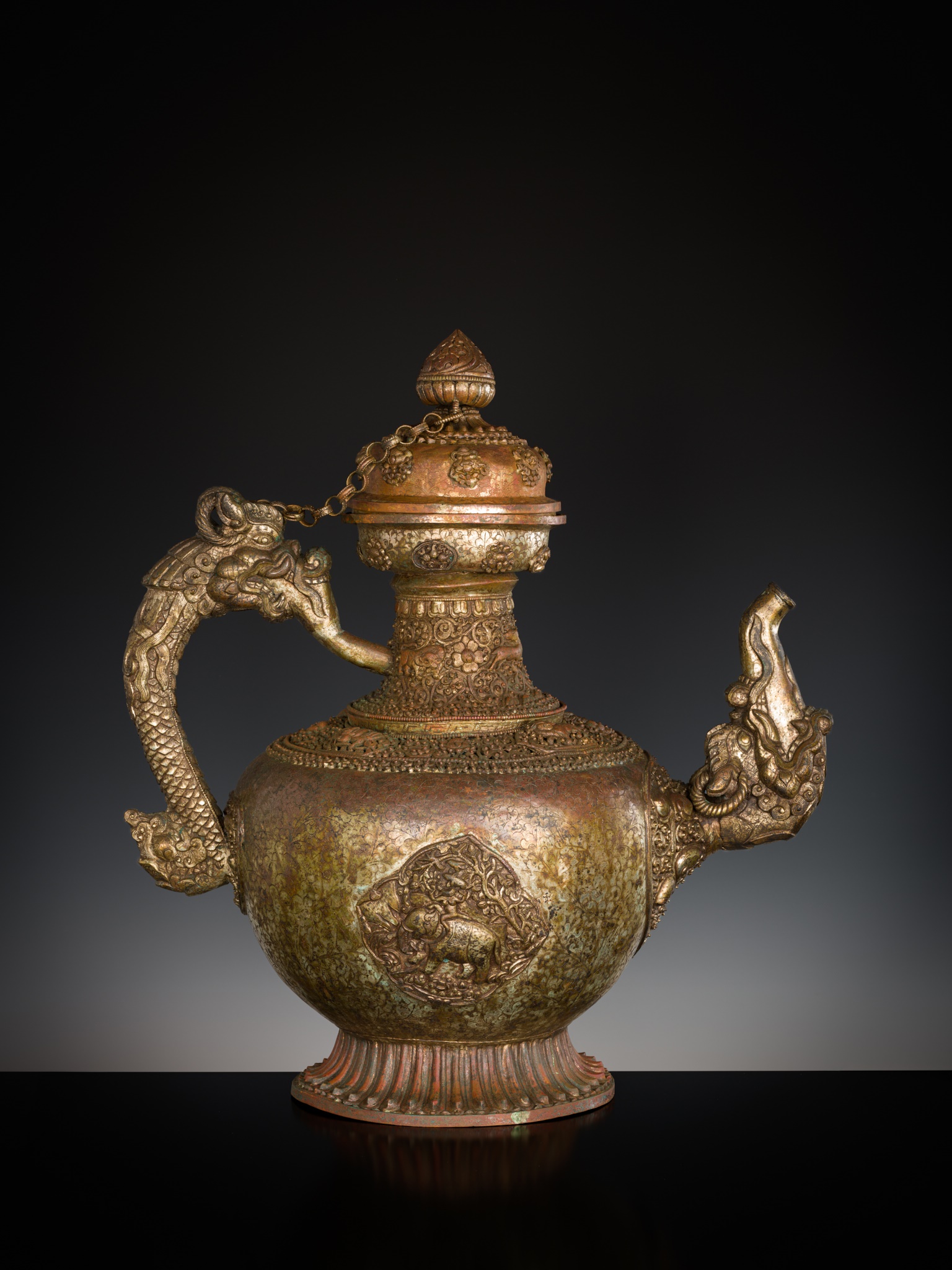 A MASSIVE SILVERED-COPPER RITUAL TEAPOT AND COVER, TIBET, 19TH CENTURY - Image 13 of 15