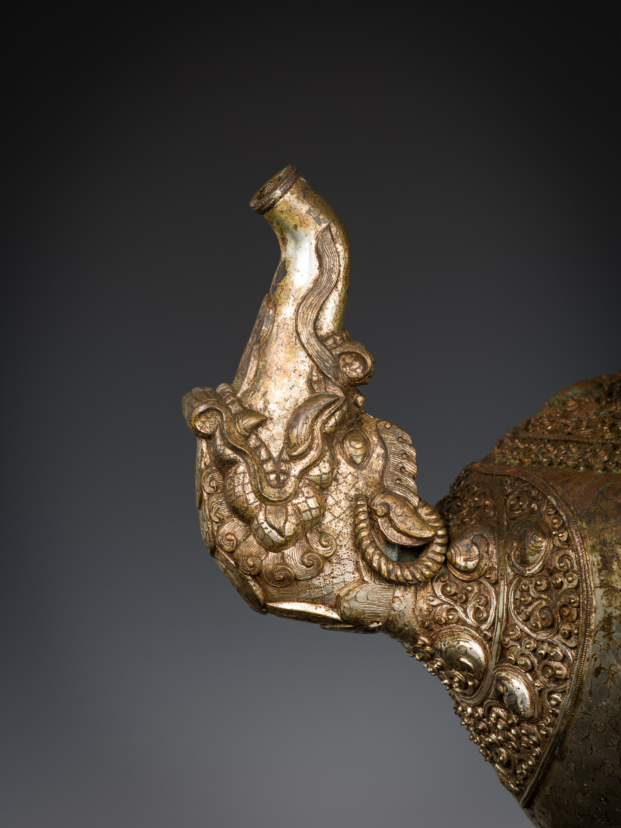 A MASSIVE SILVERED-COPPER RITUAL TEAPOT AND COVER, TIBET, 19TH CENTURY - Image 3 of 15