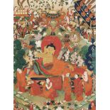 A RARE THANGKA DEPICTING THE BUDDHA'S PARINIRVANA, TIBET, 18TH - 19TH CENTURY