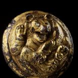 A GILT BRONZE 'BEAR' WEIGHT, HAN DYNASTY, EX ADOLPHE STOCLET COLLECTION