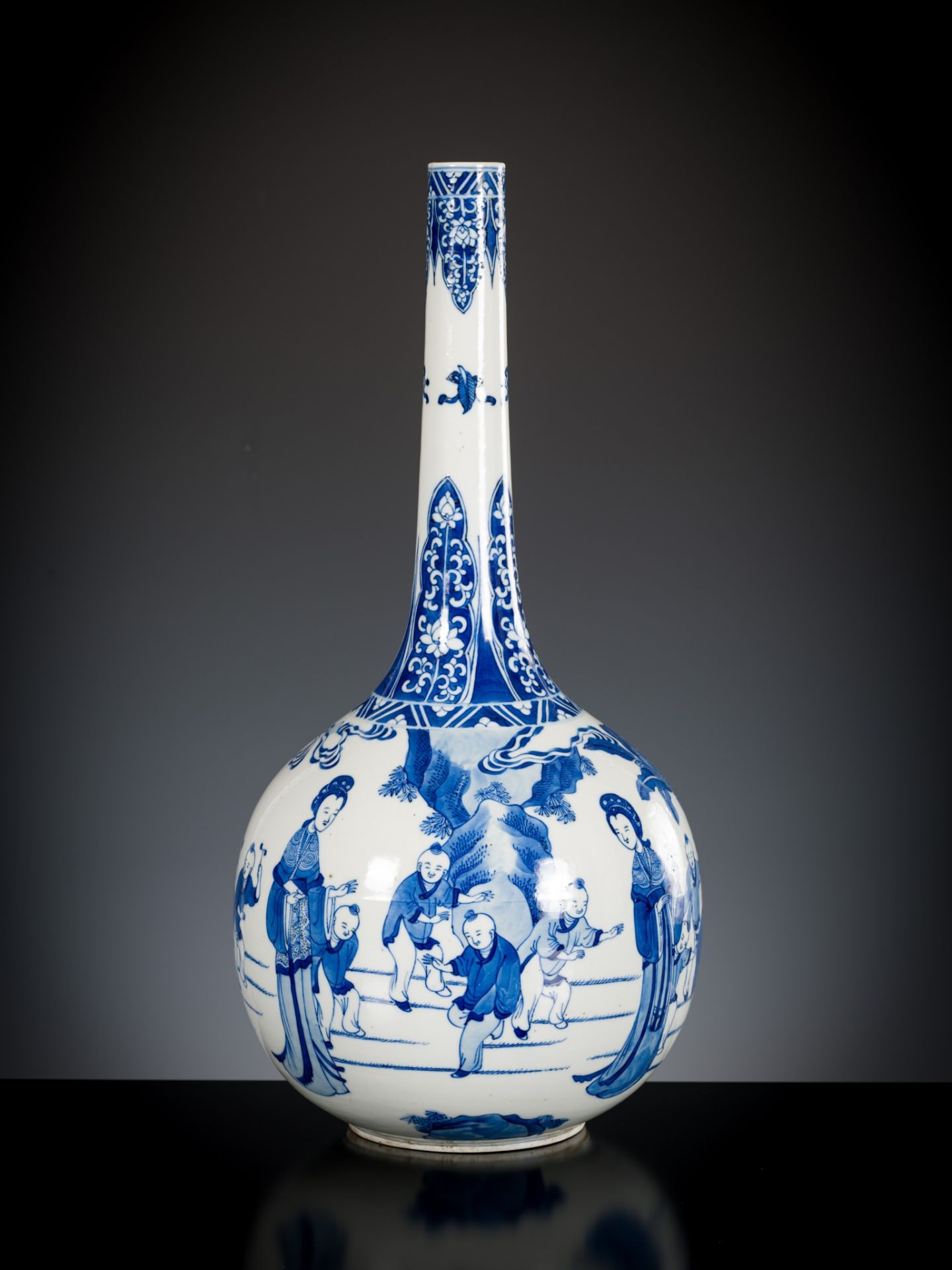 A LARGE BLUE AND WHITE 'PLAYING DISCIPLES' BOTTLE VASE, CHINA, 18th - 19th CENTURY - Image 2 of 9