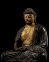 A GILT-LACQUERED TERRACOTTA FIGURE OF AMIDA NYORAI