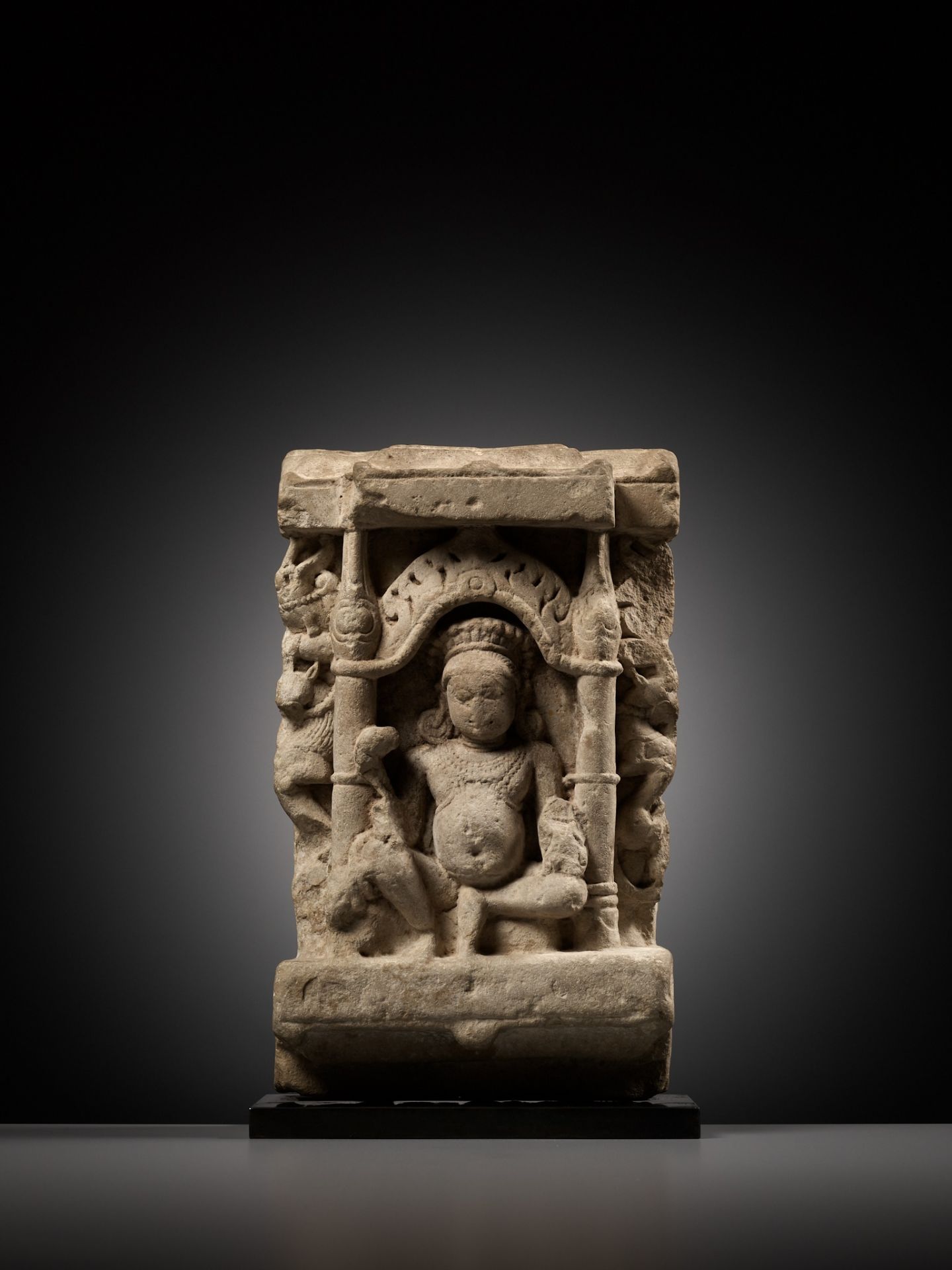 A SANDSTONE FRIEZE DEPICTING KUBERA, CENTRAL INDIA, 9TH-11TH CENTURY - Image 3 of 10