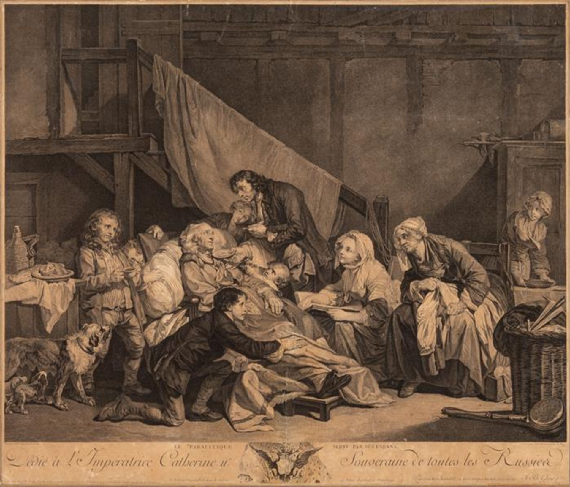 Jean-Baptiste GREUZE (1725-1805), Le paralytique, Kupferstich, 1767