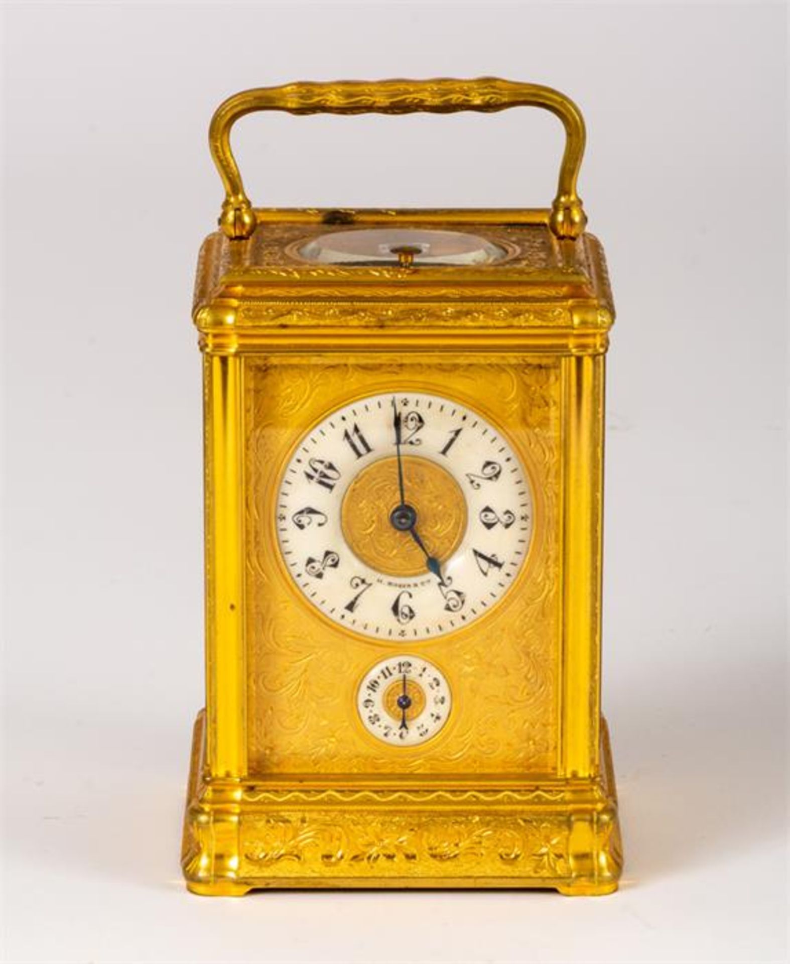 A RARE "GRANDE SONNERIE" CARRIAGE PENDULUM CLOCK MADE FOR THE RUSSIAN MARKET BY H.MOSER ET CO.