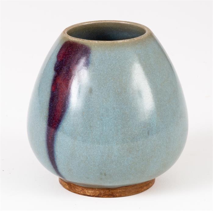 LIGHT BLUE CERAMIC WATER JUG WITH PURPLE STAIN