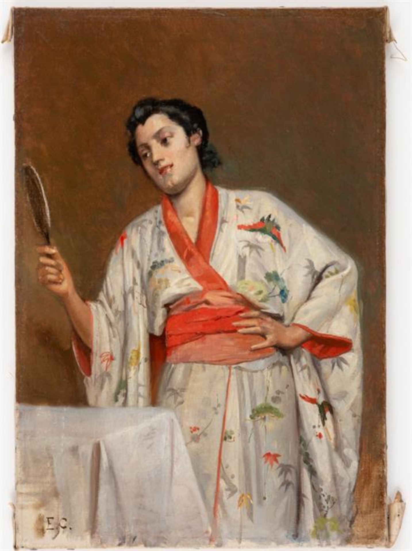 Édouard CASTRES (1838-1902), Junge Frau im Kimono, Öl auf Leinwand, monogrammiert