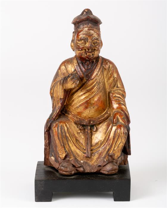 CHINESE WOODEN FIGURE OF A SCHOLAR