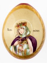 RUSSIAN PORCELAIN EASTER EGG SHOWING ST. OLGA