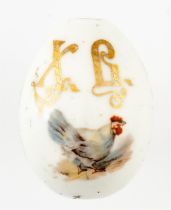 SMALL PORCELAIN EASTER EGG SHOWING COCK AND CHICKENS