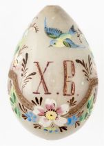 RUSSIAN GLASS EASTER EGG SHOWING A BIRD AND FLOWERS