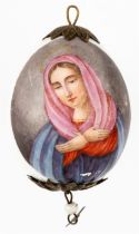 RUSSIAN PORCELAIN EASTER EGG SHOWING THE PRAYING MOTHER OF GOD