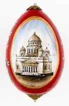 RUSSIAN GLASS EASTER EGG SHOWING THE SAINT ISAAC'S CATHEDRAL IN ST. PETERSBURG AND FLOWER DECOR