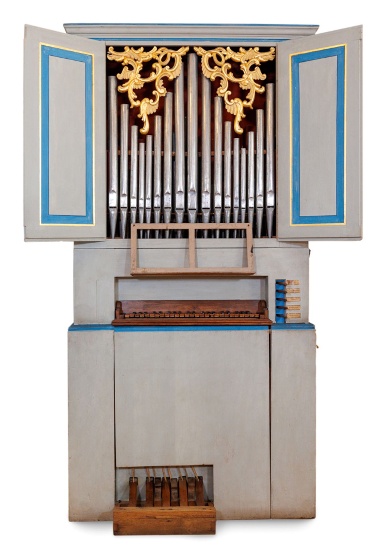 UNSIGNED ITALIAN ORGAN WITH ATTACHED PEDAL, EMIGLIA ROMANA CIRCA 1700