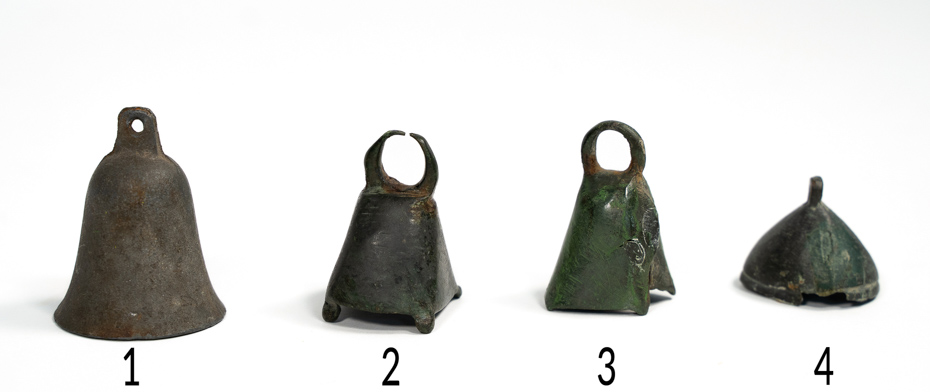 CONVOLUTE OF 4 SMALL, HISTORICAL BELLS