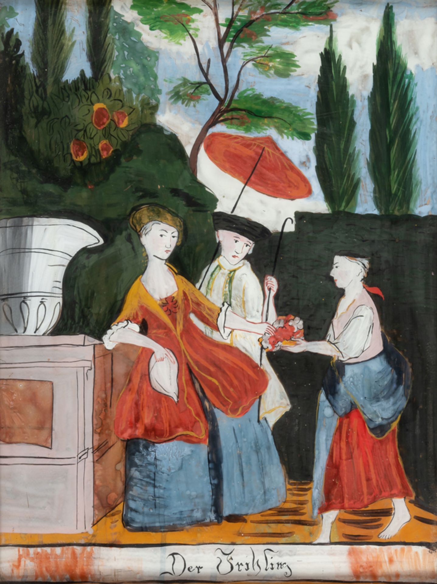 REVERSE GLASS PAINTING SHOWING AN ALLEGORY OF SPRING - Image 2 of 2