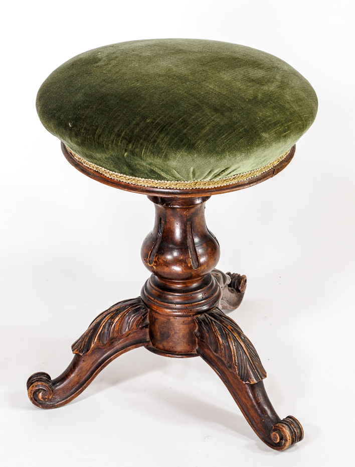 HEIGHT-ADJUSTABLE PIANO STOOL PROBABLY ENGLISH CIRCA 1860