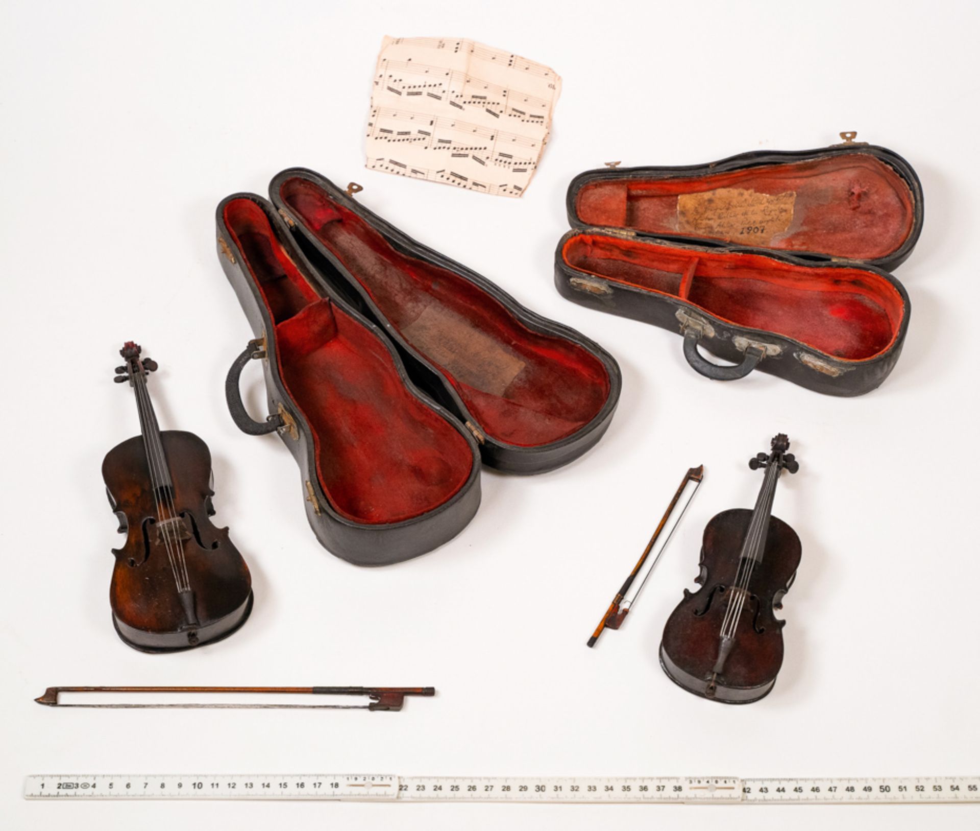 MINIATURE CELLO AND MINIATURE DOUBLE BASS, MATCHING CASES AND BOWS - Image 2 of 6