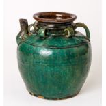 CHINESE GREEN CERAMIC HANDLE JUG WITH SPOUT