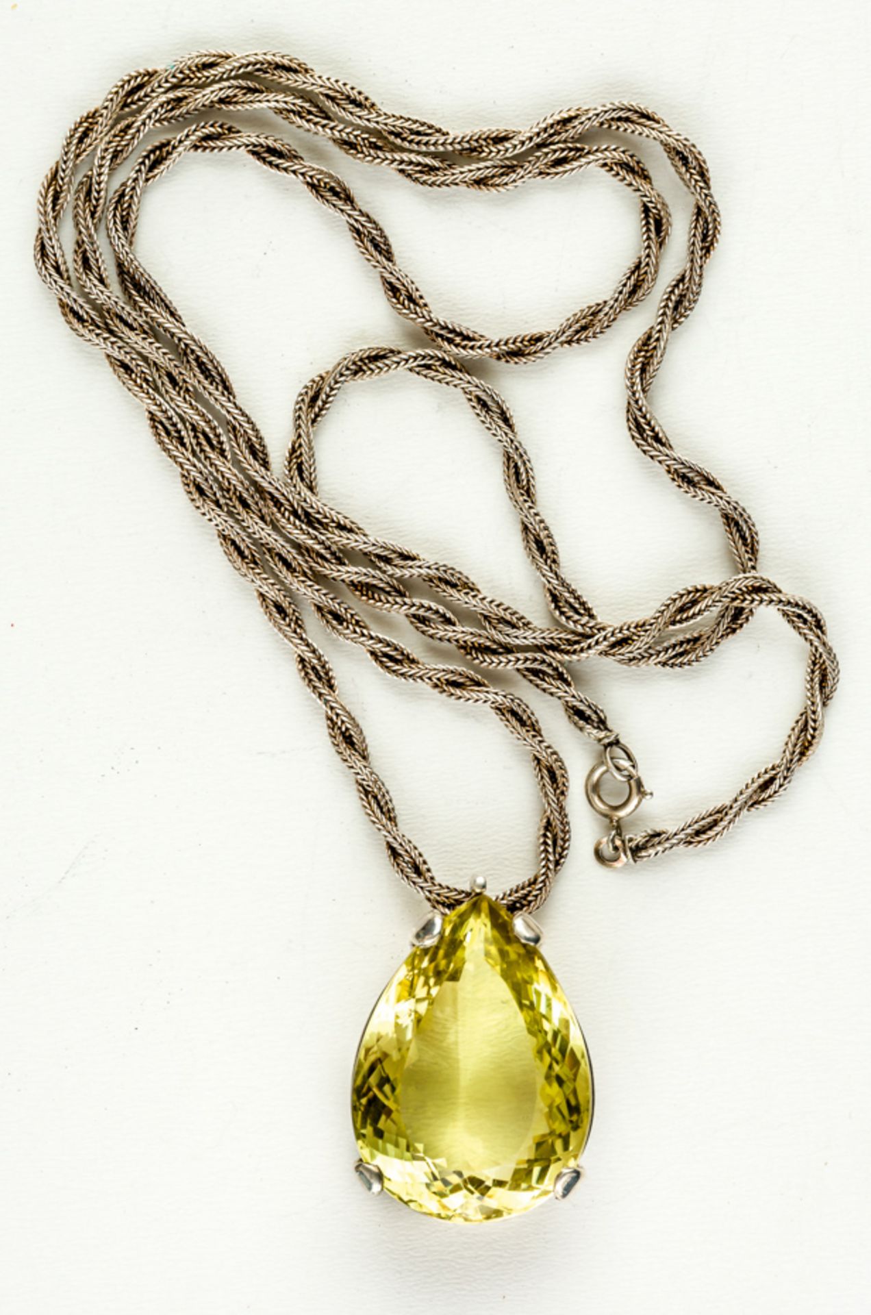 LEMON CITRIN IN FINE SILVER SETTING WITH SILVER CHAIN