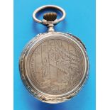 Large Alpine silver pocket watch with engraved map of Italy and the islands of Sicily, Sardinia and 