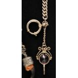 Silver pocket watch chain, armor links, gradient, with pocket watch key with amethyst