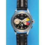 Vintan pilot wristwatch with chronograph and 30-minute counter, cal. Landeron 248, late 1940s, black