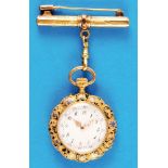 Gold enamel ladies jewelry pocket watch with brooch, on cuvette sign. E. Cotte & Maupomé, Paris (lit