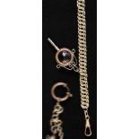Pocket watch chain with pocket watch key and amethyst, decorated links 