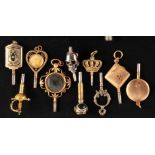 Mixed lot with 10 pocket watch keys, various designs, some gold plated