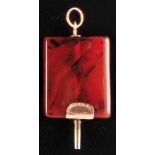 Pocket watch key, rectangular agate in 14 ct. gold setting