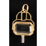 Gold pocket watch key, 14 ct. Gold setting with rectangular citrine,