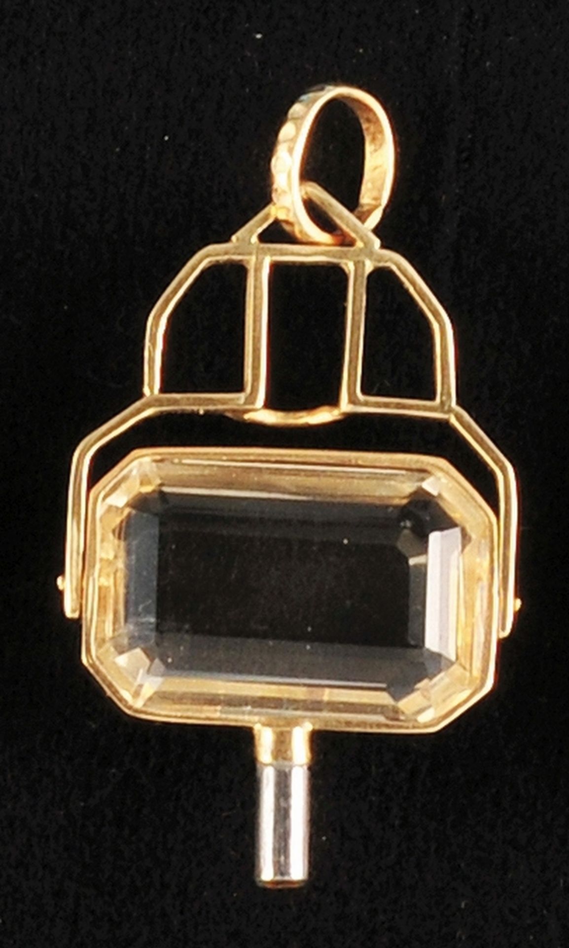 Gold pocket watch key, 14 ct. Gold setting with rectangular citrine,