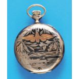 Zenith tulasilver railwayman's pocket watch with depiction of a locomotive and gilded depiction "imp