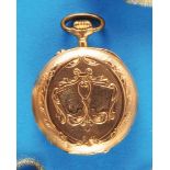 Golden ladies pocket watch, with gold plated elastic claw strap to wear as a wrist watch,