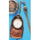 Silver Lady's Pocket Watch with Biedermeier Chain with Enamelled Jewellery Slides