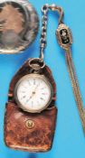 Silver Lady's Pocket Watch with Biedermeier Chain with Enamelled Jewellery Slides