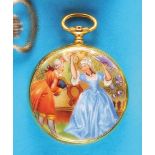Pocket watch case, Aero Watch S.A. Neuchatel, gold-plated, with dancing couple 