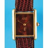 Cartier Tank, ladies' tortoiseshell dial wristwatch, 20 micron gold-plated sterling silver case