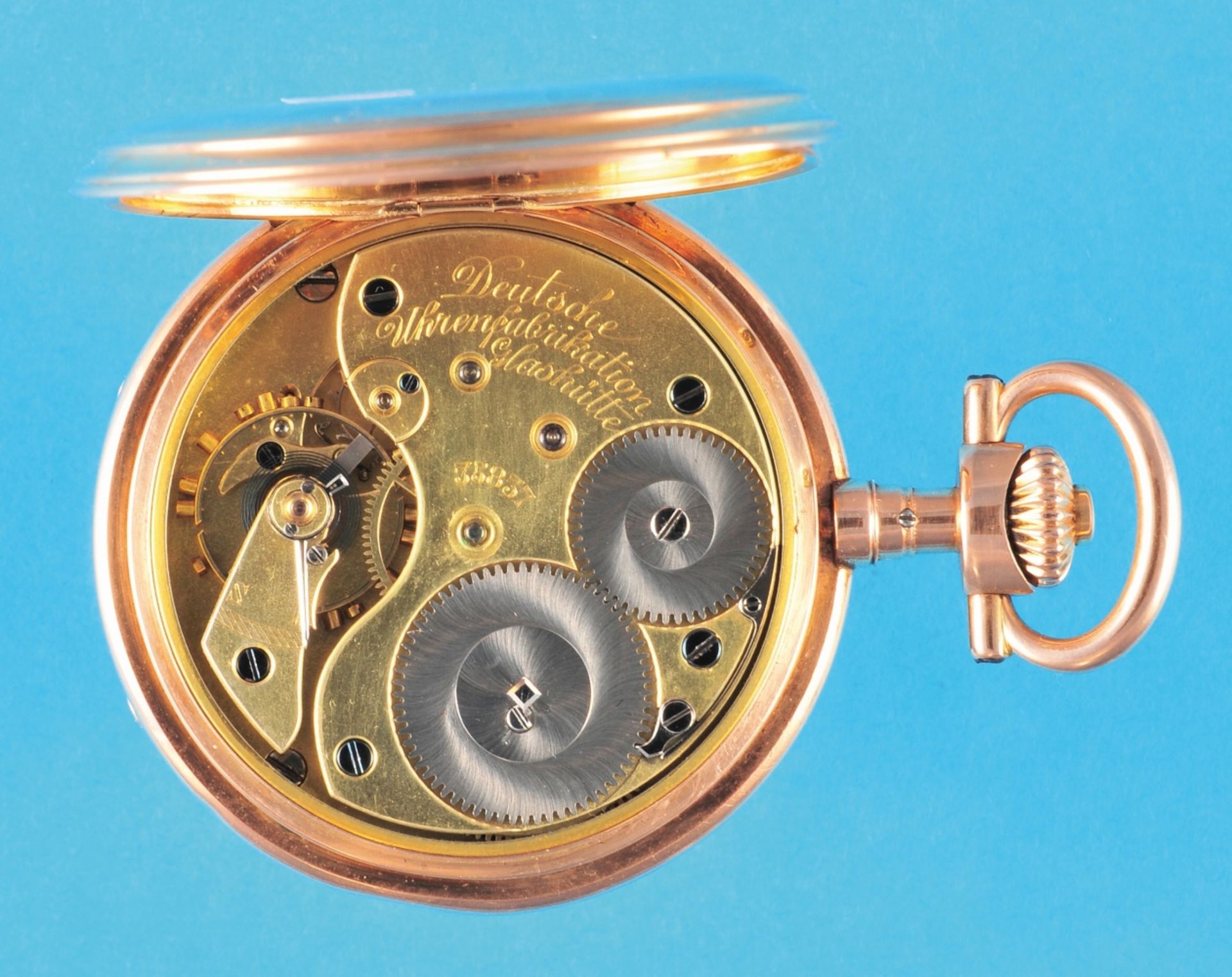 Deutsche Uhrenfabrikation Glashütte, A. Lange & Söhne, no. 35837, stepped 14-ct. 3-lid gold case wit - Bild 2 aus 2