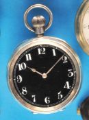 Large silver pocket watch with special 8-day movement with setting-up bow on inner lid