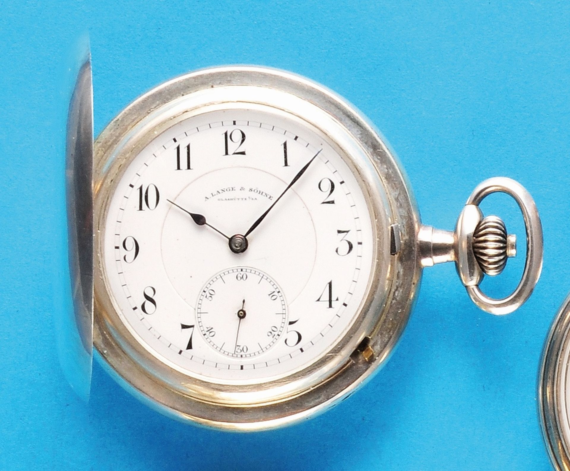 Large Glashütte silver pocket watch with spring cover in 1A quality, probably school watch, signed o - Bild 2 aus 2