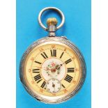 Engraved Alpine Silver Pocket Watch with Painted Dial and Chiselled Bridge Movement